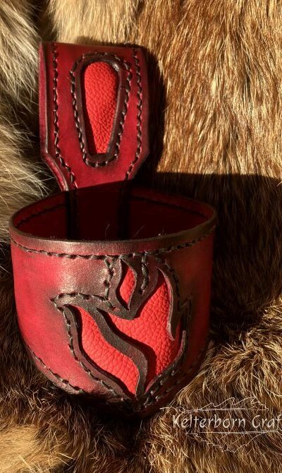 "Red Flames" Leather Belt Horn Holder