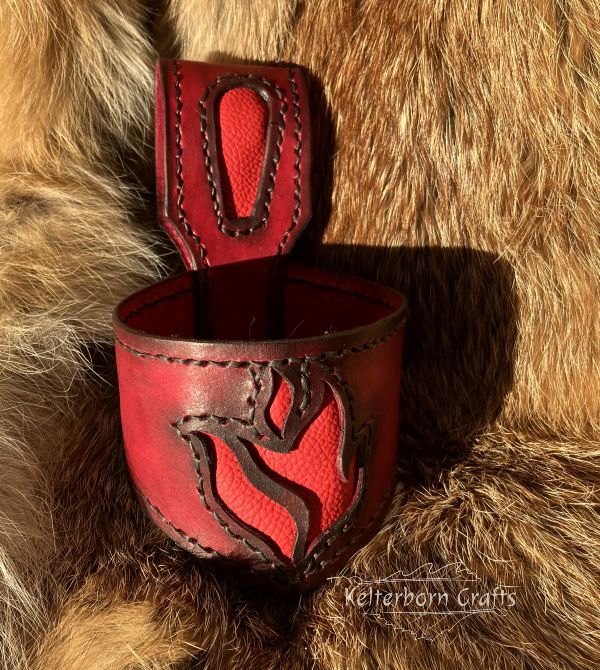 "Red Flames" Leather Belt Horn Holder