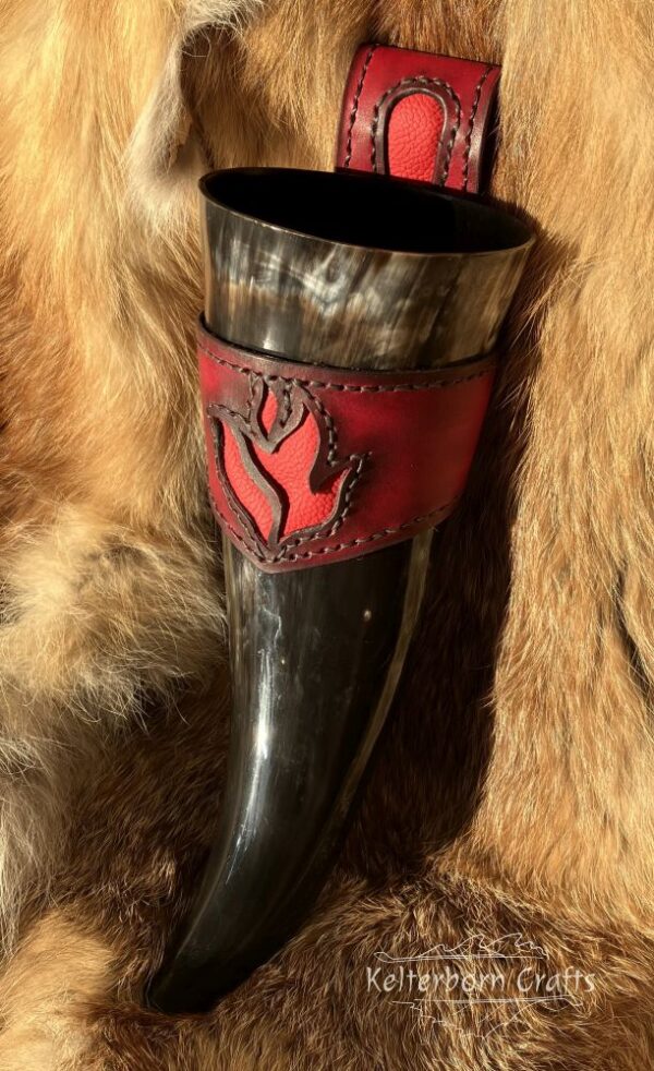 "Red Flames" Leather Belt Horn Holder