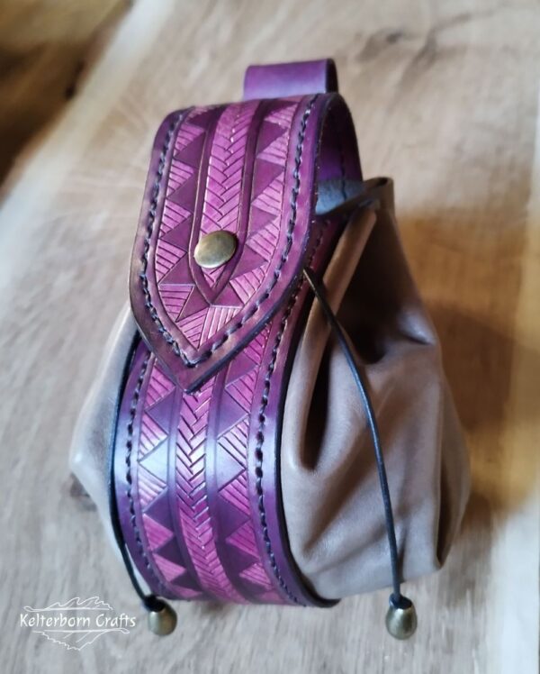 HUGE Leather Pouch "Nordic Patterns" - Purple and Grey