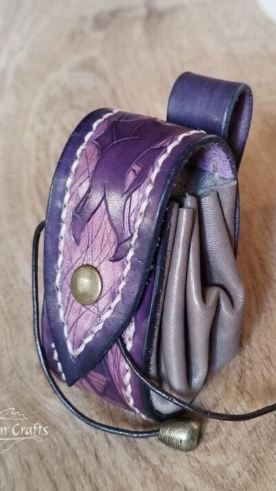 Mini Leather Pouch "World Serpent" - Violet and Grey