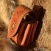 Big Leather Pouch "Nordic Triangles" - Brown and Orange