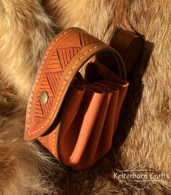 Big Leather Pouch "Nordic Triangles" - Brown and Orange