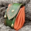 Big Leather Pouch "Celtic" - Green and Orange