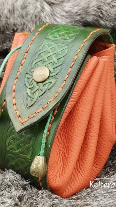 Big Leather Pouch "Celtic" - Green and Orange