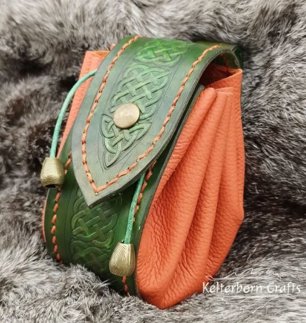 Big Leather Pouch "Celtic" - Green and Orange