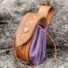 Small Leather Pouch "Triangles" - Brown and Violet