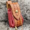 Small Leather Pouch "Geometric" - Brown and Red
