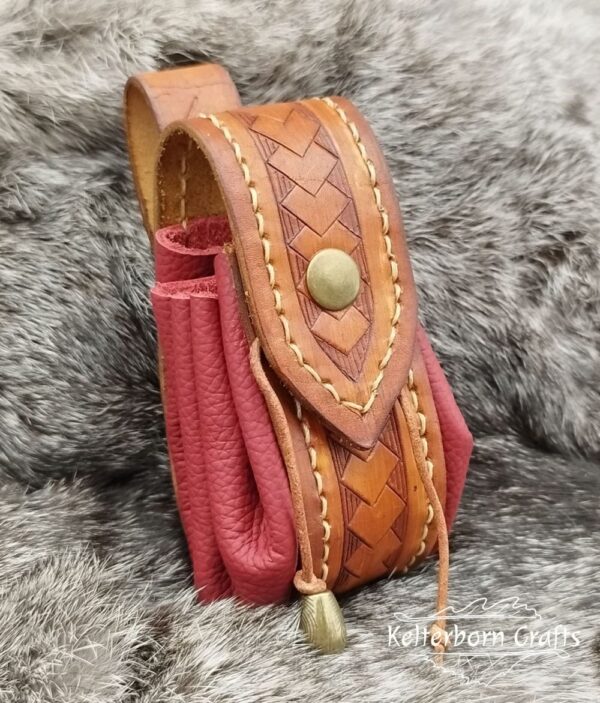 Small Leather Pouch "Geometric" - Brown and Red