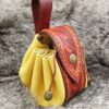 Medium Sized Leather Pouch "Geometry" - Brown and Yellow