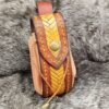 Small Leather Pouch "Fishbone" - Brown, Yellow and Orange