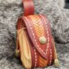 Small Leather Pouch "Fishbone" - Brown and Orange