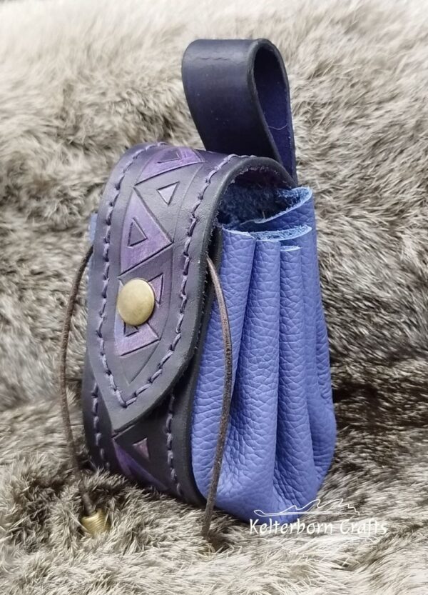 Small Leather Pouch "Triangles" - Violet and Blue