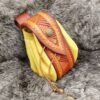 Medium Sized Leather Pouch "Nordic Triangles" - Brown and Yellow