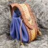 Small Leather Pouch "Fishbone" - Brown and Blue