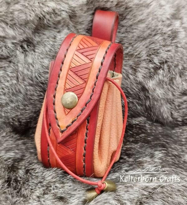 Small Leather Pouch "Nordic Triangles" - Red and Orange