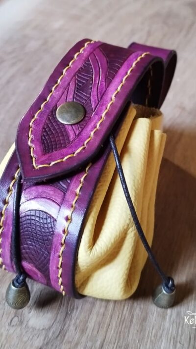 Small Leather Pouch "Scales" - Purple and Yellow