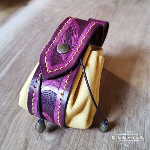 Small Leather Pouch "Scales" - Purple and Yellow