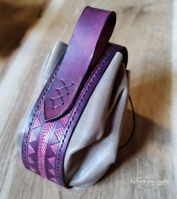 HUGE Leather Pouch "Nordic Patterns" - Purple and Grey