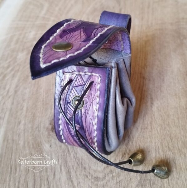 Mini Leather Pouch "World Serpent" - Violet and Grey