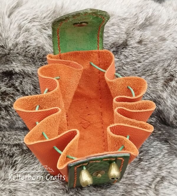 Big Leather Pouch "Celtic" - Green and Orange