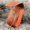 Big Leather Pouch "Nordic Triangles" - Brown and Orange