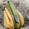 Medium Sized Leather Pouch "Oak Leaves" - Green and Beige