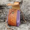 Small Leather Pouch "Triangles" - Brown and Violet
