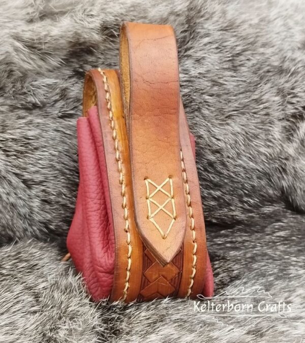 Small Leather Pouch "Geometric" - Brown and Red
