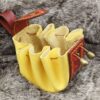 Medium Sized Leather Pouch "Geometry" - Brown and Yellow
