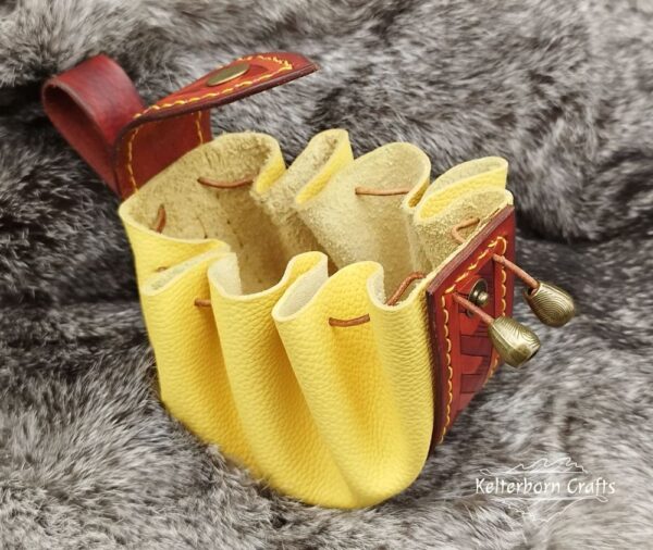 Medium Sized Leather Pouch "Geometry" - Brown and Yellow