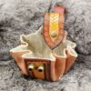 Small Leather Pouch "Fishbone" - Brown, Yellow and Orange