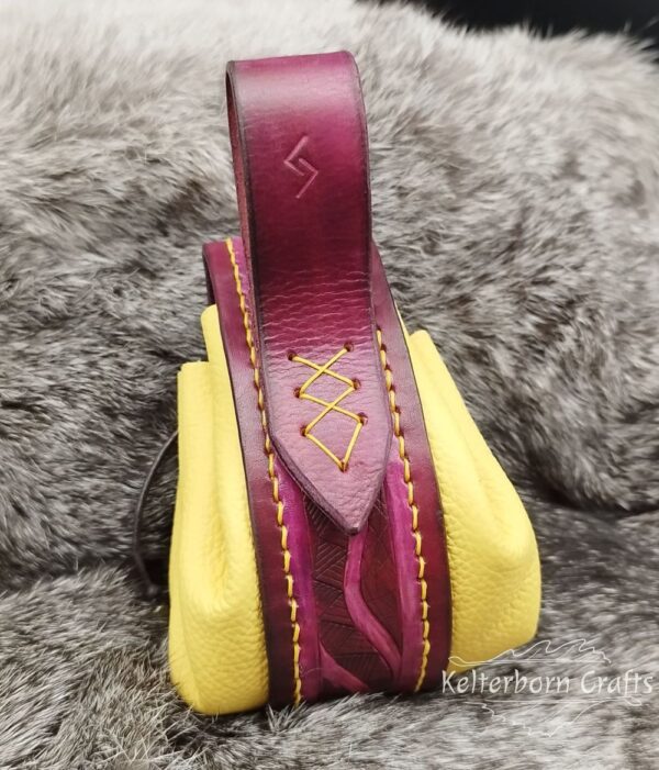 Small Leather Pouch "Scales" - Purple and Yellow