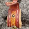 Small Leather Pouch "Fishbone" - Brown and Orange