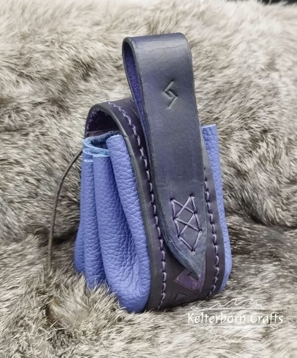 Small Leather Pouch "Triangles" - Violet and Blue