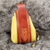 Medium Sized Leather Pouch "Nordic Triangles" - Brown and Yellow