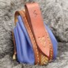 Small Leather Pouch "Fishbone" - Brown and Blue