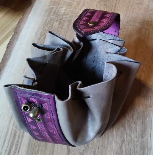 HUGE Leather Pouch "Nordic Patterns" - Purple and Grey
