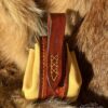 Medium Sized Leather Pouch "Geometry" - Brown and Yellow