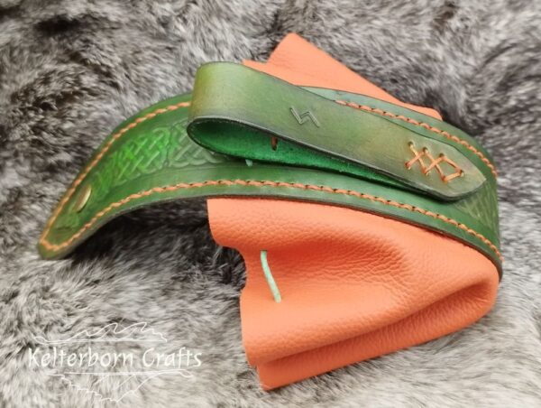 Big Leather Pouch "Celtic" - Green and Orange