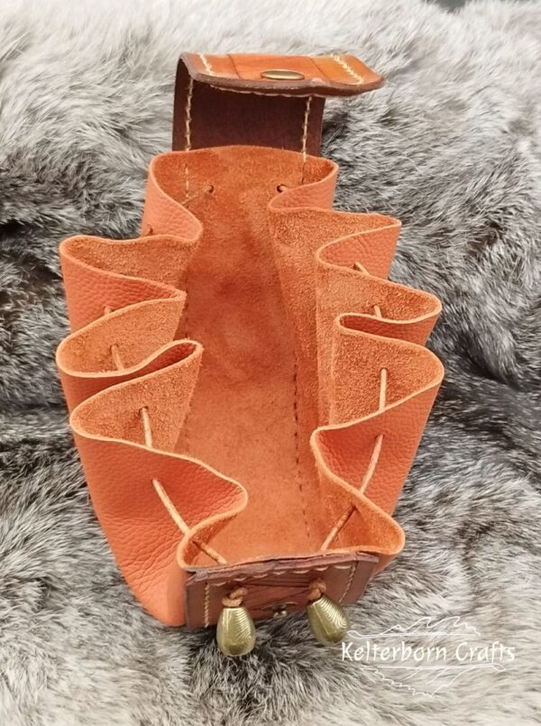 Big Leather Pouch "Nordic Triangles" - Brown and Orange