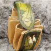 Medium Sized Leather Pouch "Oak Leaves" - Green and Beige