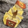 Big Leather Pouch "Triangles" - Brown and Yellow