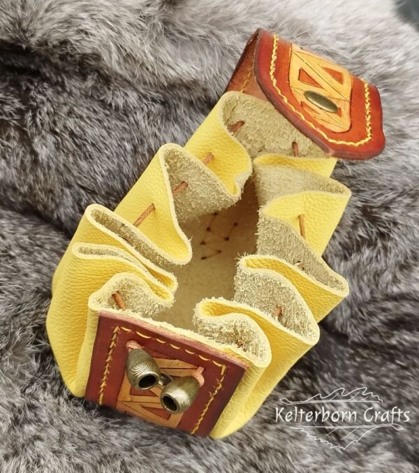 Big Leather Pouch "Triangles" - Brown and Yellow
