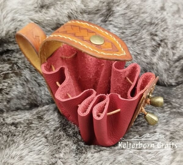 Small Leather Pouch "Geometric" - Brown and Red