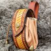 Small Leather Pouch "Fishbone" - Brown, Yellow and Orange