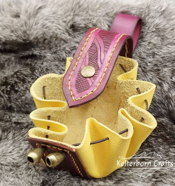 Small Leather Pouch "Scales" - Purple and Yellow