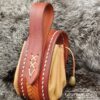 Small Leather Pouch "Fishbone" - Brown and Orange