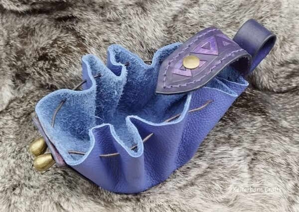 Small Leather Pouch "Triangles" - Violet and Blue