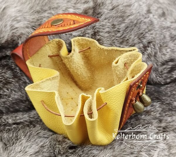 Medium Sized Leather Pouch "Nordic Triangles" - Brown and Yellow